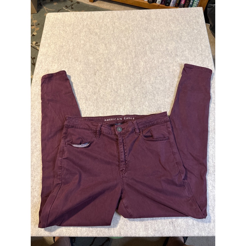 American Eagle Next Level Stretch Skinny Pants Burgundy Maroon Womens 14 Long